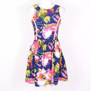 Parker Silk Floral Lace Up Open Back Fit & Flare Summer Dress - SZ Medium